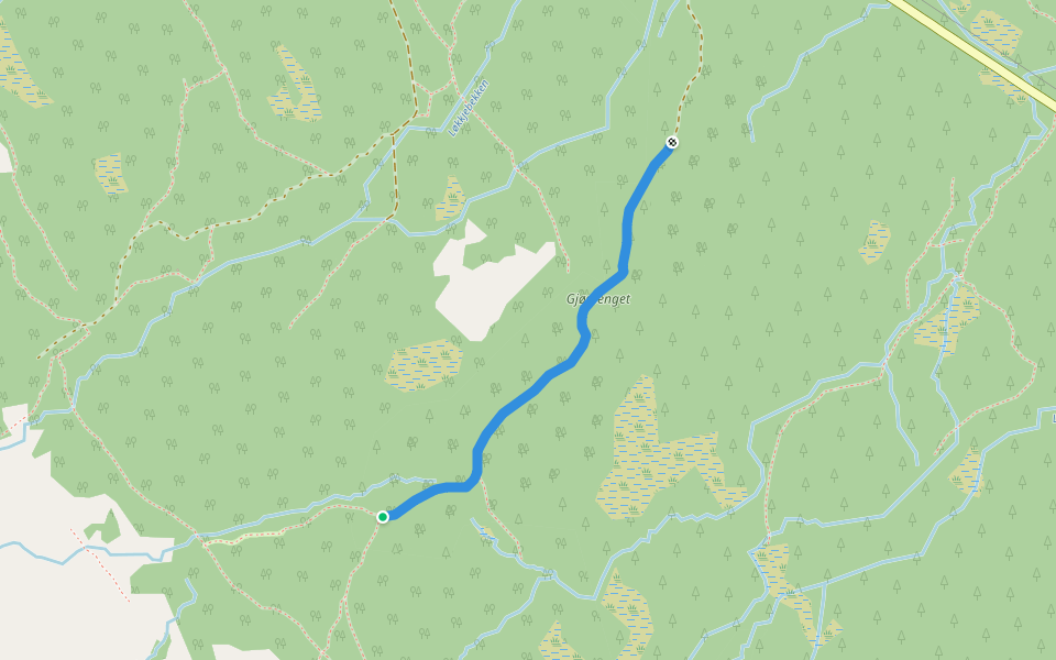 Gjøssengstien walking route map in Røros