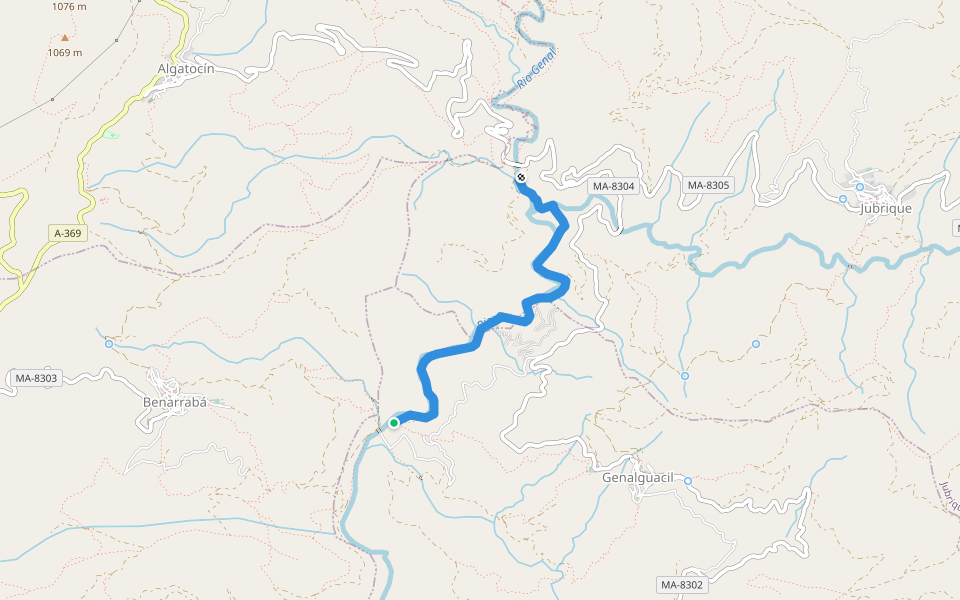 Pasarelas del Genal walking route map in Genalguacil