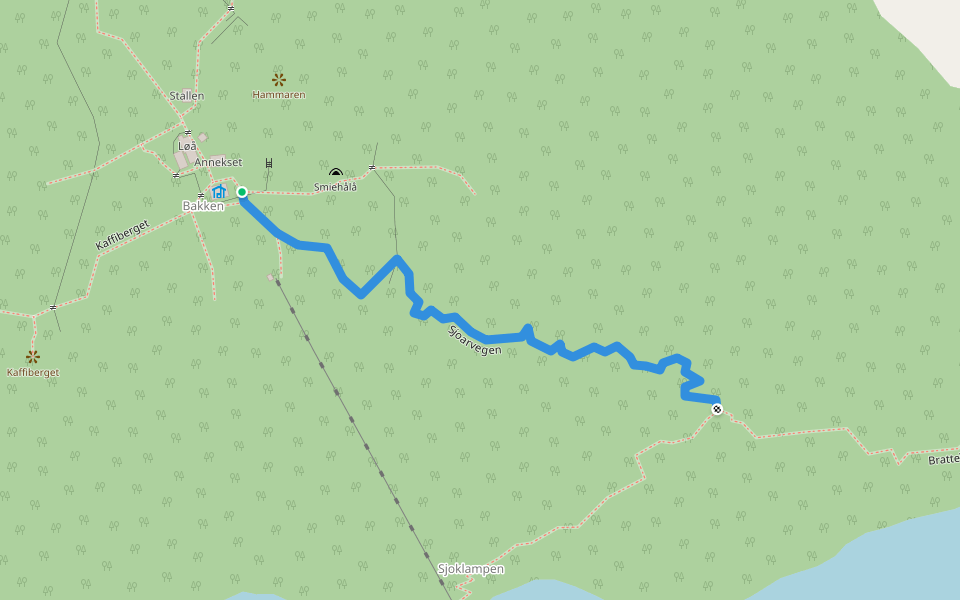 Sjoarvegen walking route map in Bratteli