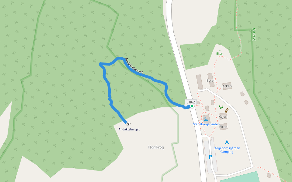 Andaktsberget walking route map in Norrkrog