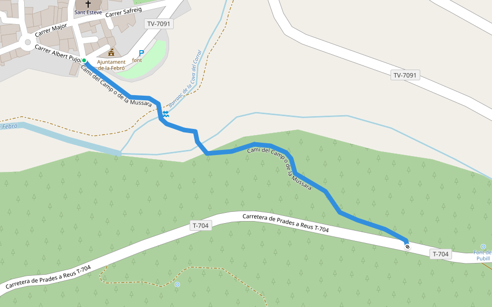 Camí del Camp o de la Mussara walking route map in La Febró