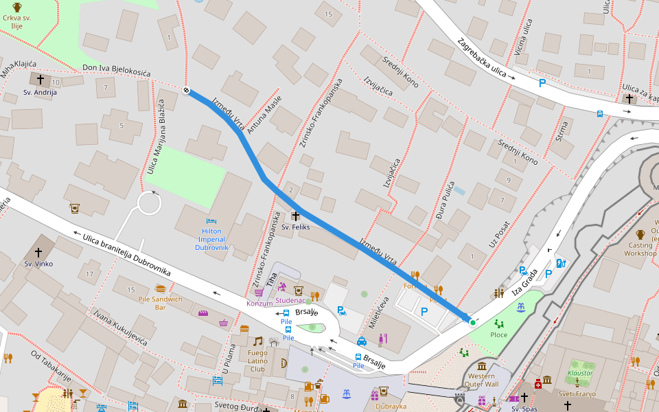 Između Vrta walking route map in Dubrovnik