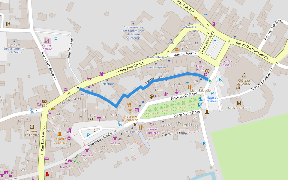 Rue de Champagnac walking route map in Jonzac
