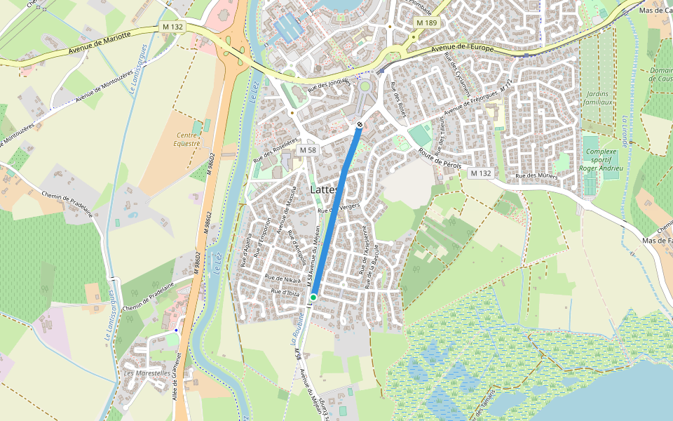 Passage Joseph François Dupleix walking route map in Lattes