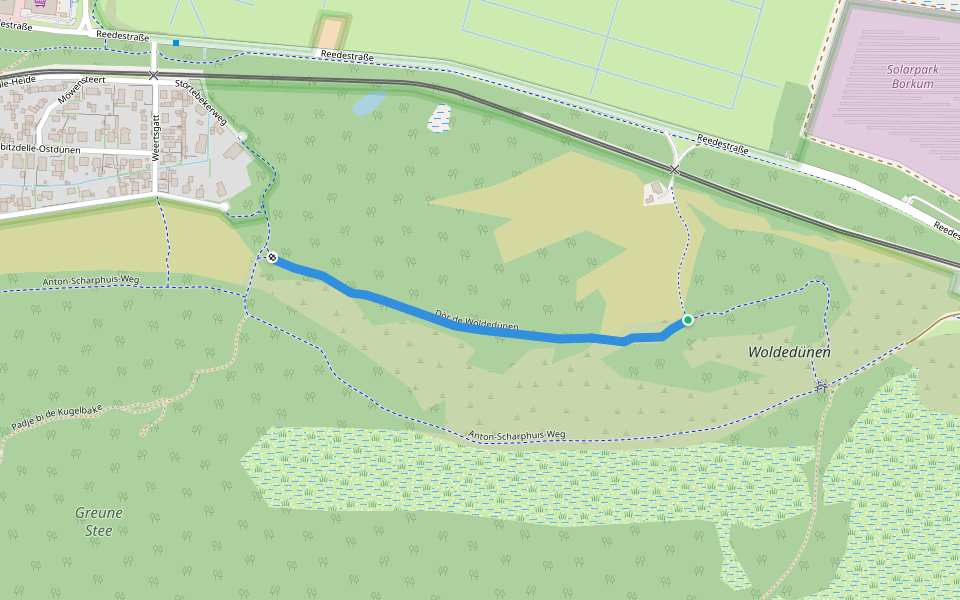 Dör de Woldedünen walking route map in Borkum