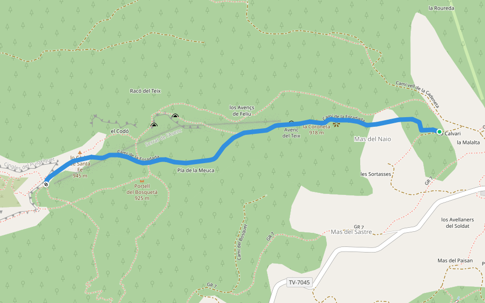Camí de la Foradada walking route map in Mont-ral