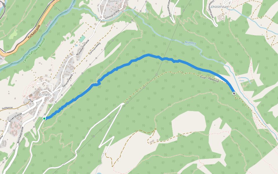 Ernen - Rappental walking route map in Ernen