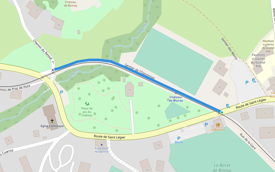 Sentier de l'Ognonnaz walking route map in Blonay - Saint-Légier