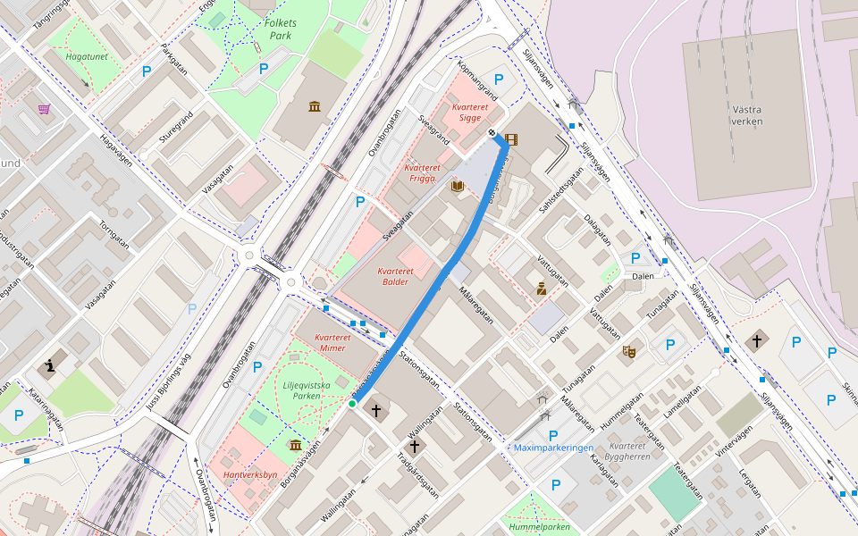 Borganäsvägen walking route map in Borlänge