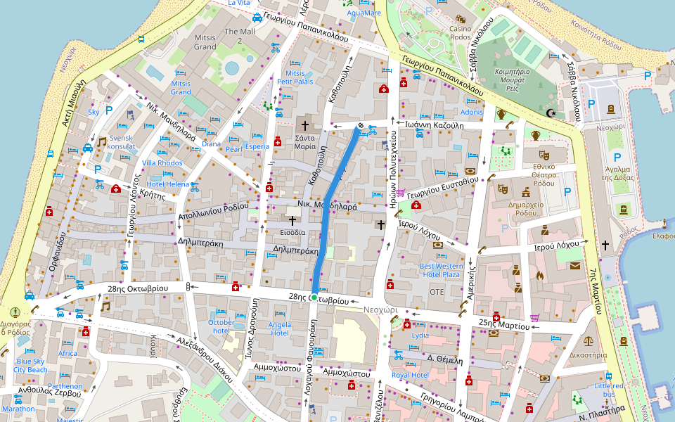 Αμαράντου walking route map in Rodos