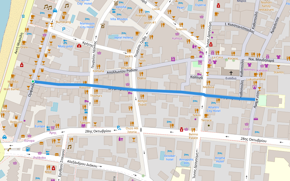 Δηλμπεράκη walking route map in Rodos