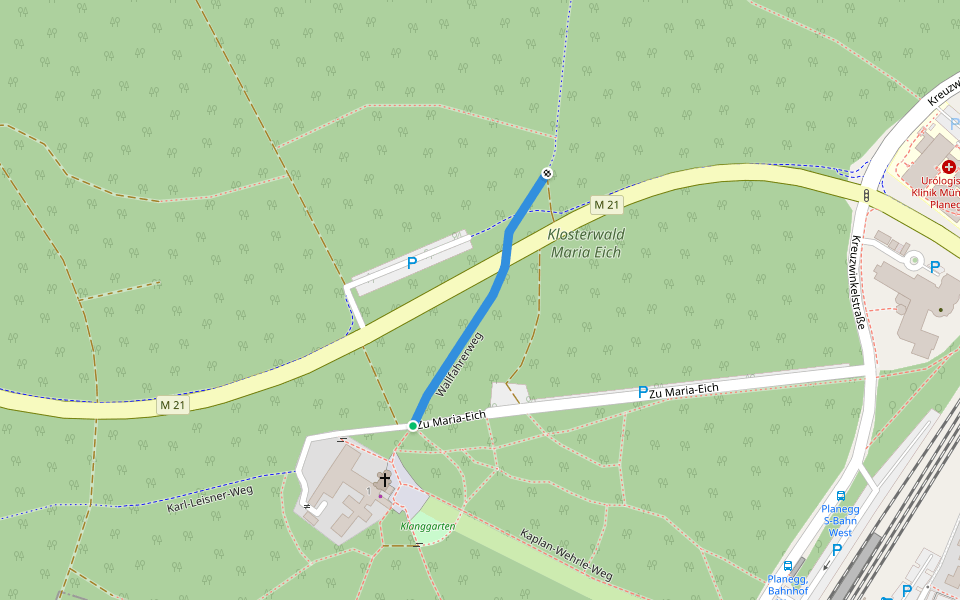 Wallfahrerweg walking route map in Planegg