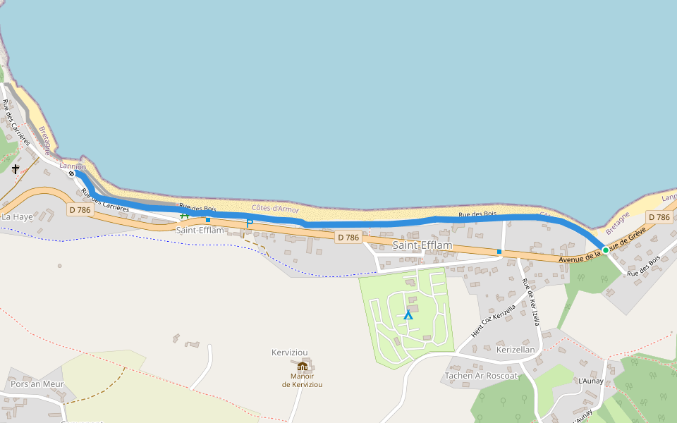 Rue des Bois walking route map in Plestin-les-Grèves