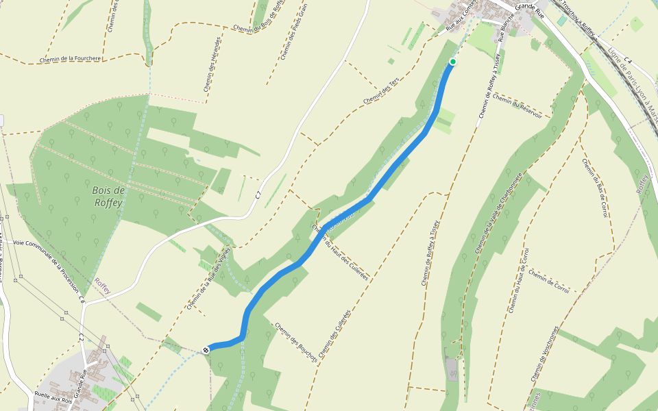 Chemin de la Vallée du Vau walking route map in Roffey