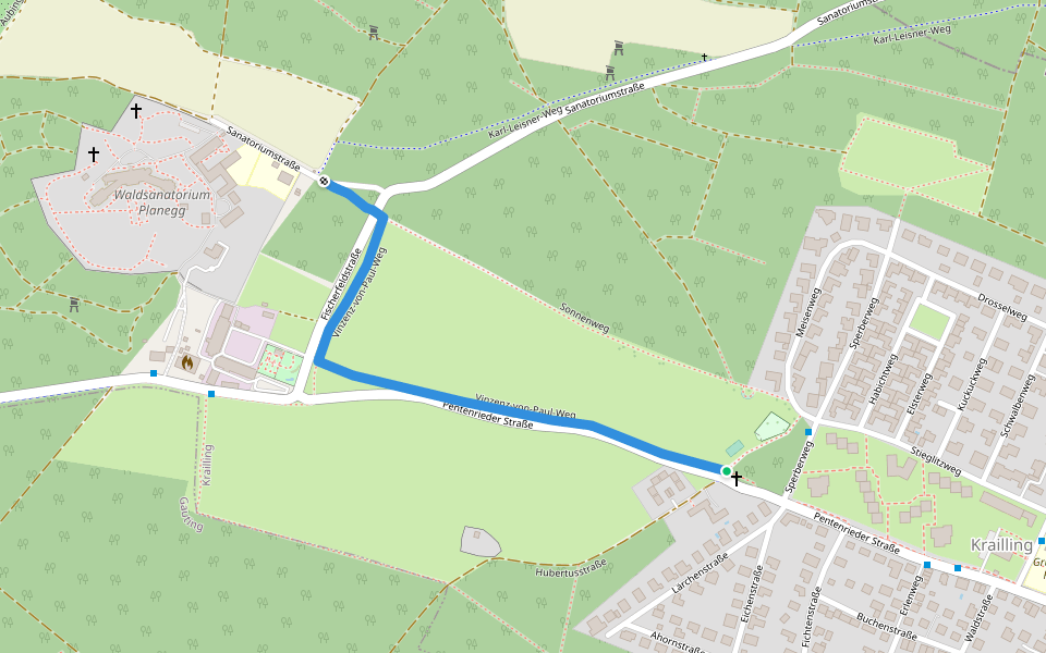 Vinzenz-von-Paul-Weg walking route map in Krailling
