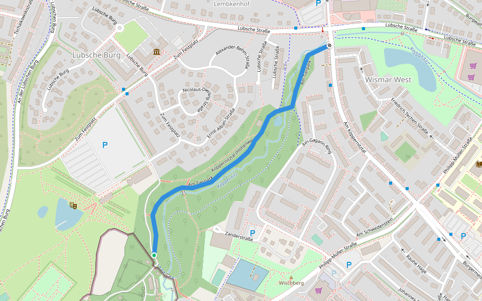 Am Tierpark walking route map in Wismar