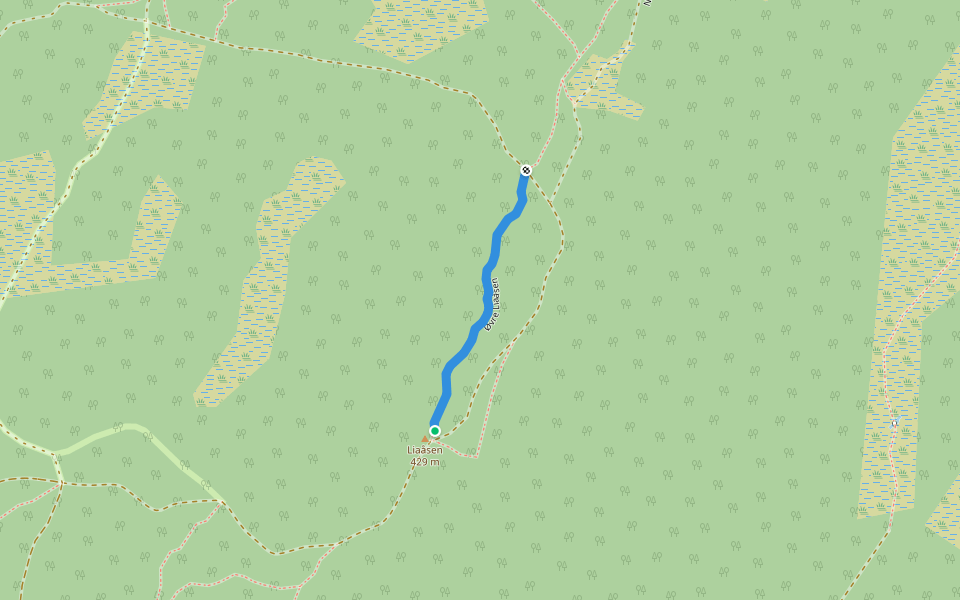 Øvre Liaåsen walking route map in Bratsberg