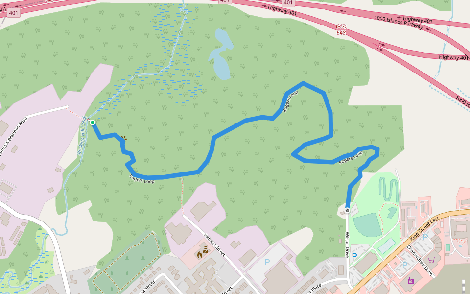 Rogers Loop walking route map in Gananoque
