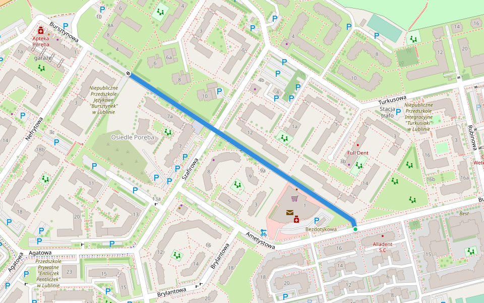 Bursztynowa walking route map in Lublin