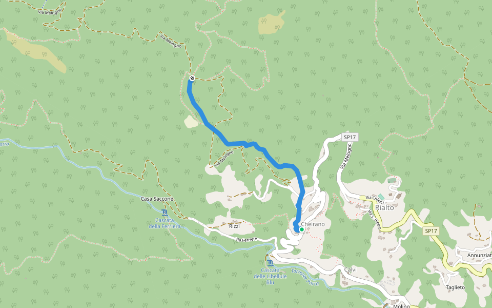 Sentiero dei Tecci walking route map in Cheirano