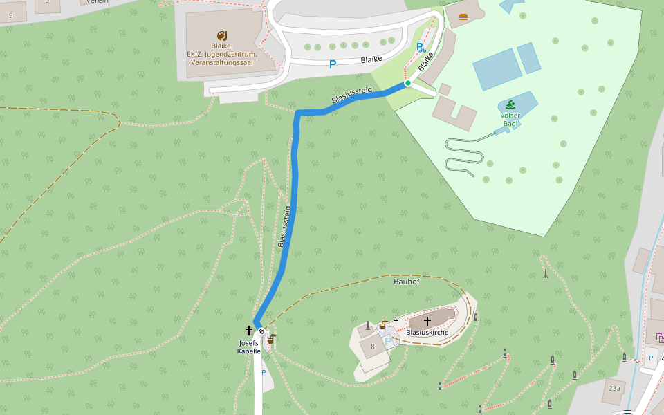 Blasiussteig walking route map in Völs
