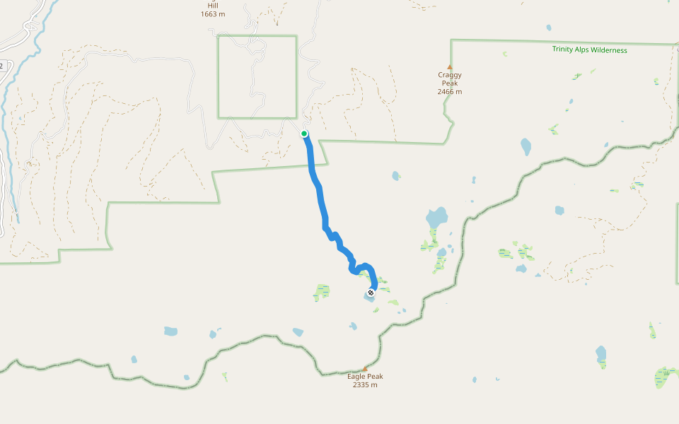 Mid Boulder Lake Trail walking route map in Callahan
