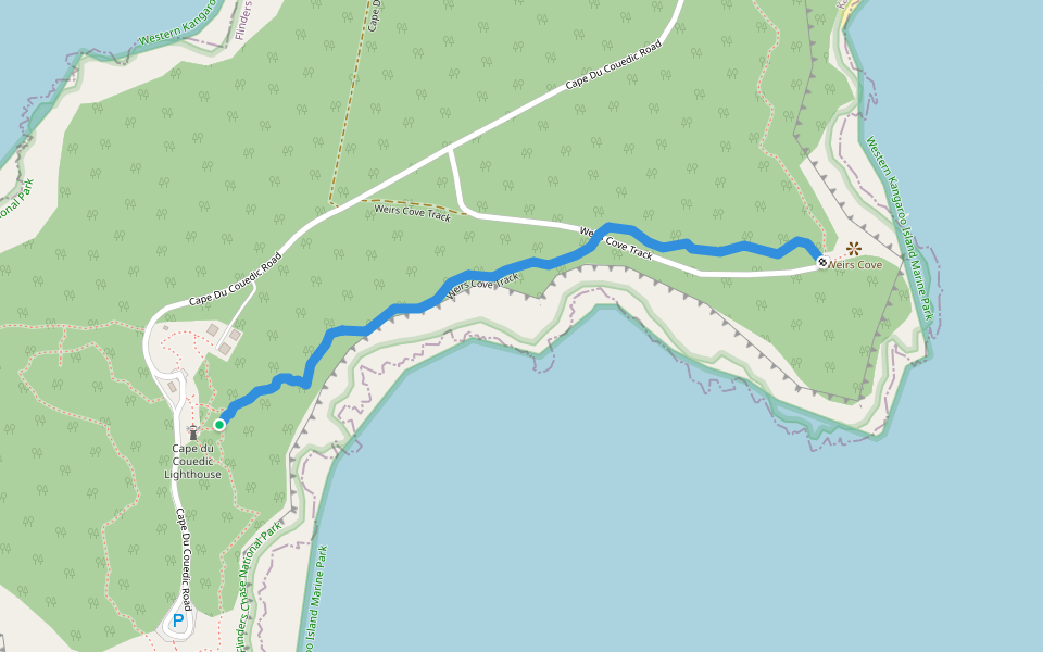 Weirs Cove Track walking route map in Flinders Chase