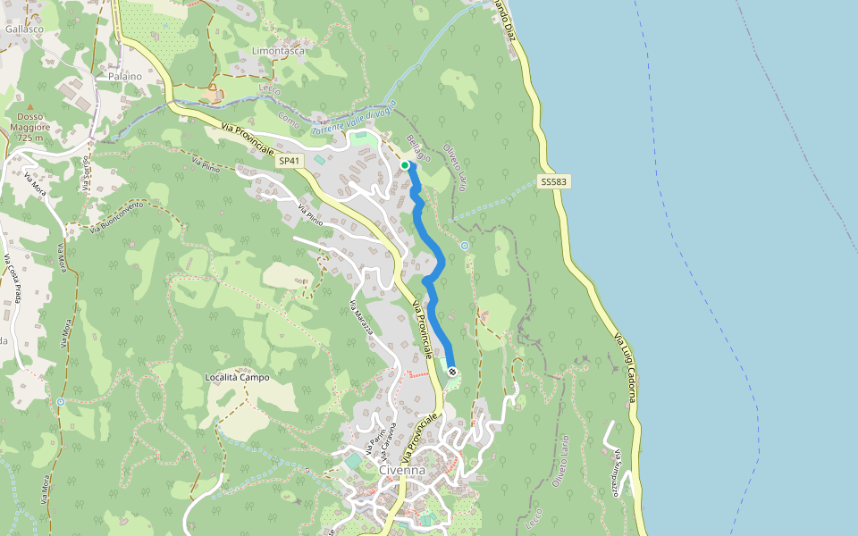 Civenna-Gorla walking route map in Civenna