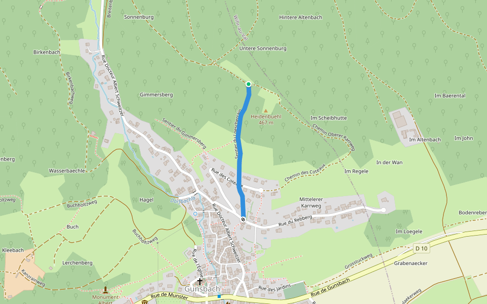 Sentier du Loescherrain walking route map in Gunsbach