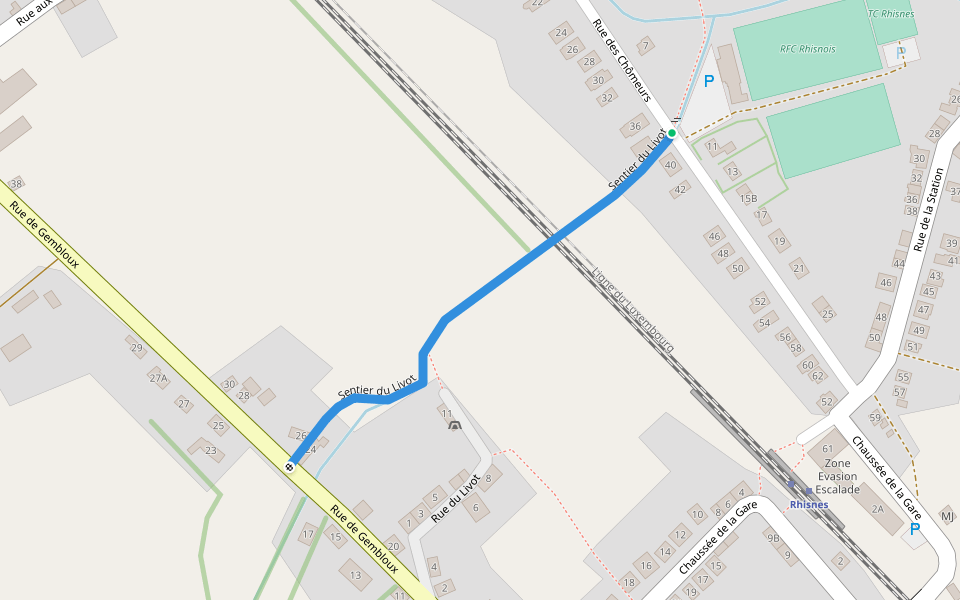 Sentier du Livot walking route map in La Bruyère