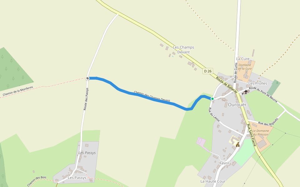 Chemin des Champs Devant walking route map in Vaux d'Amognes