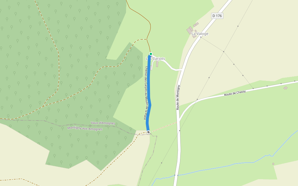 Chemin des Carjots au Moulin de la Place walking route map in Vaux d'Amognes