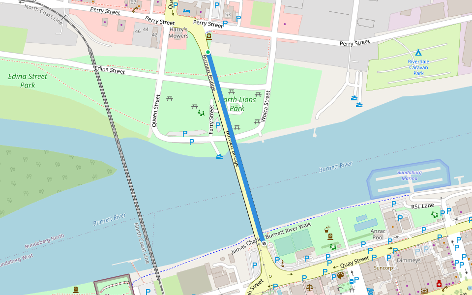 Burnett Bridge walking route map in Bundaberg North