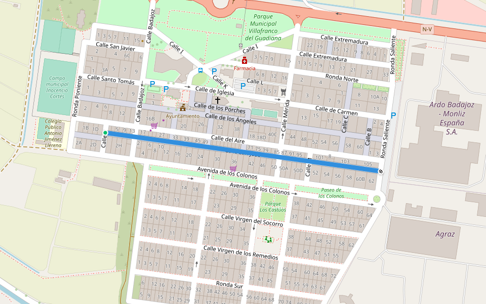Calle San José walking route map in Villafranco del Guadiana