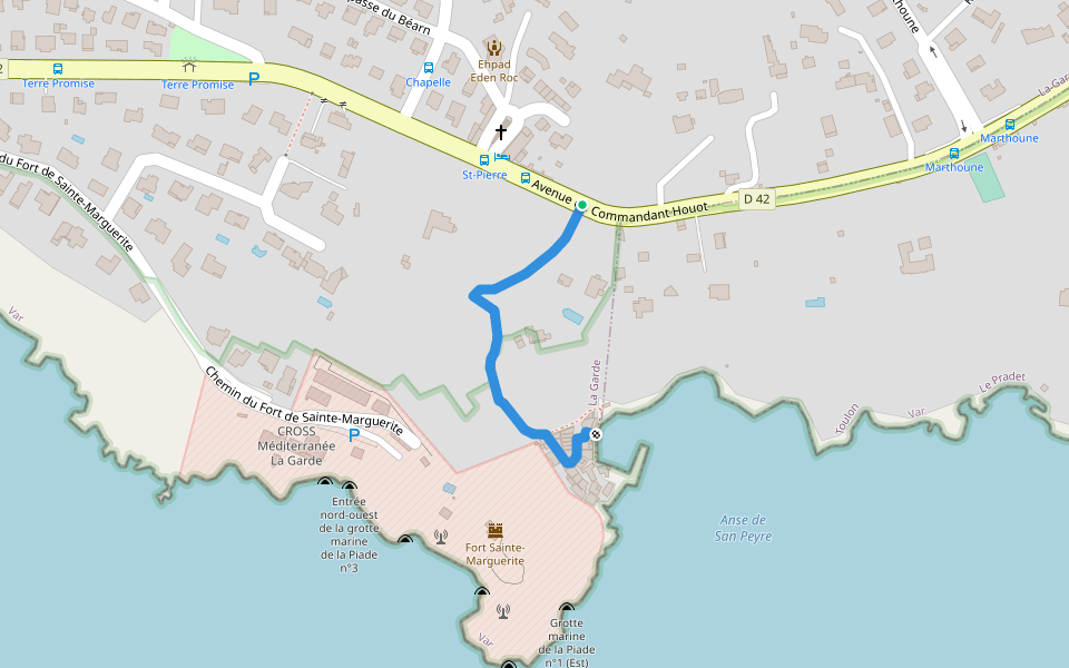 Chemin de Anse de San Peyre walking route map in La Garde