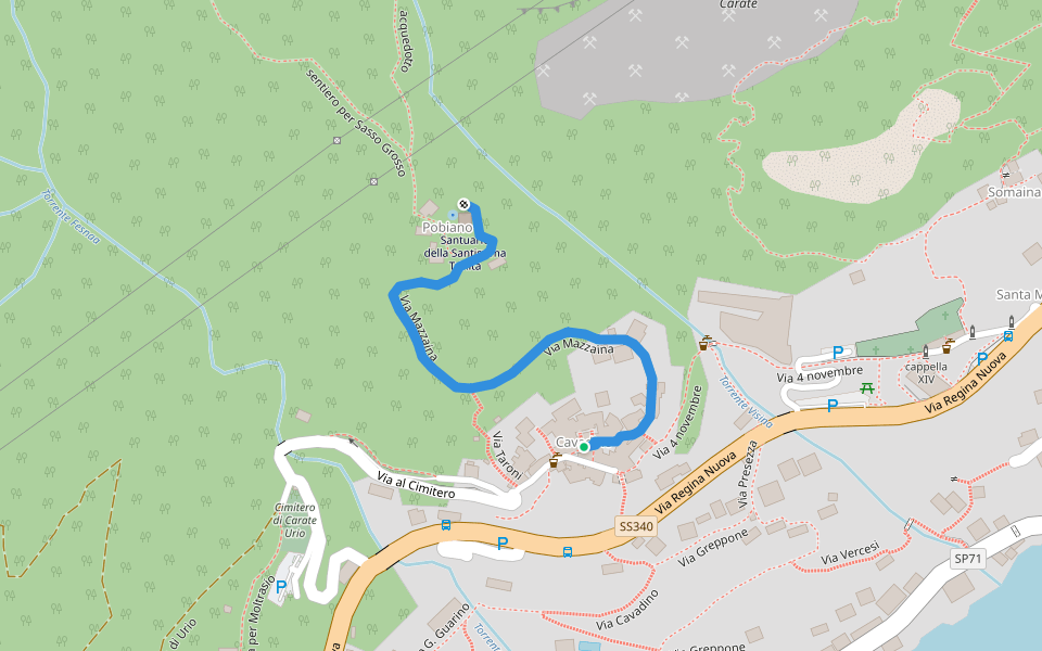 Via Mazzaina walking route map in Carate Urio