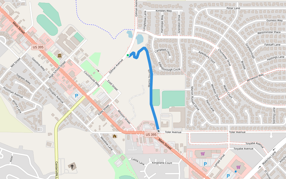 Martin Slough walking route map in Gardnerville