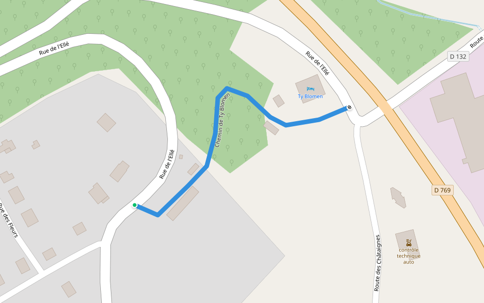 Chemin de Ty Blomen walking route map in Le Faouët