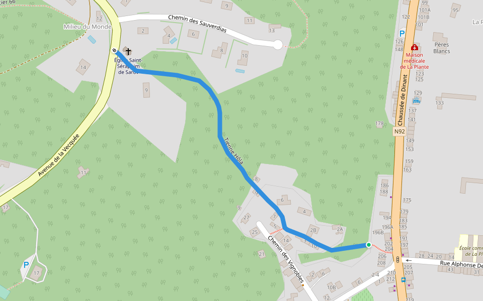 Tienne Hôla walking route map in Namen
