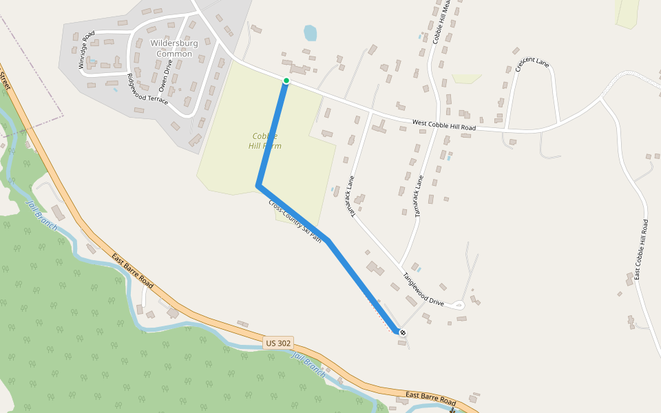 Cross-Country Ski Path walking route map in Barre