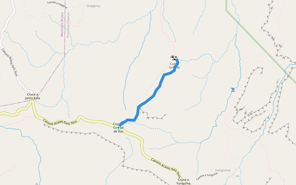 Senda a Ciudad de Itas walking route map in Torotoro