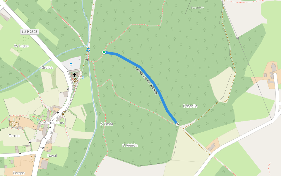 Corredoira de Orbenlle walking route map in Guitiriz
