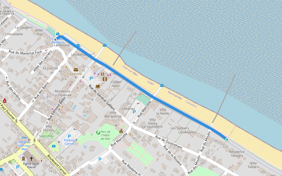 Boulevard du Calvados walking route map in Lion-sur-Mer