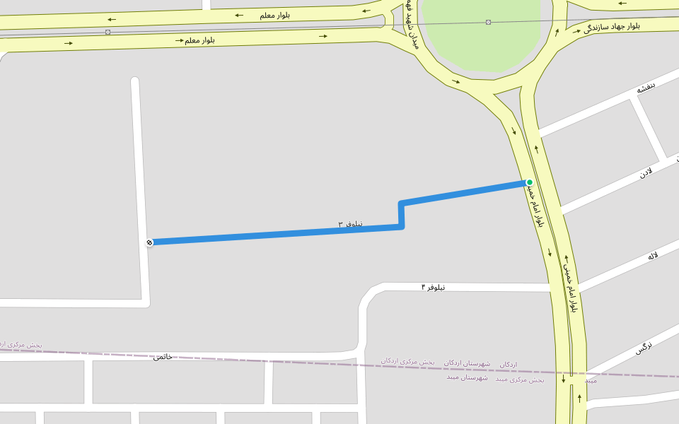 نیلوفر ۳ walking route map in Meybod