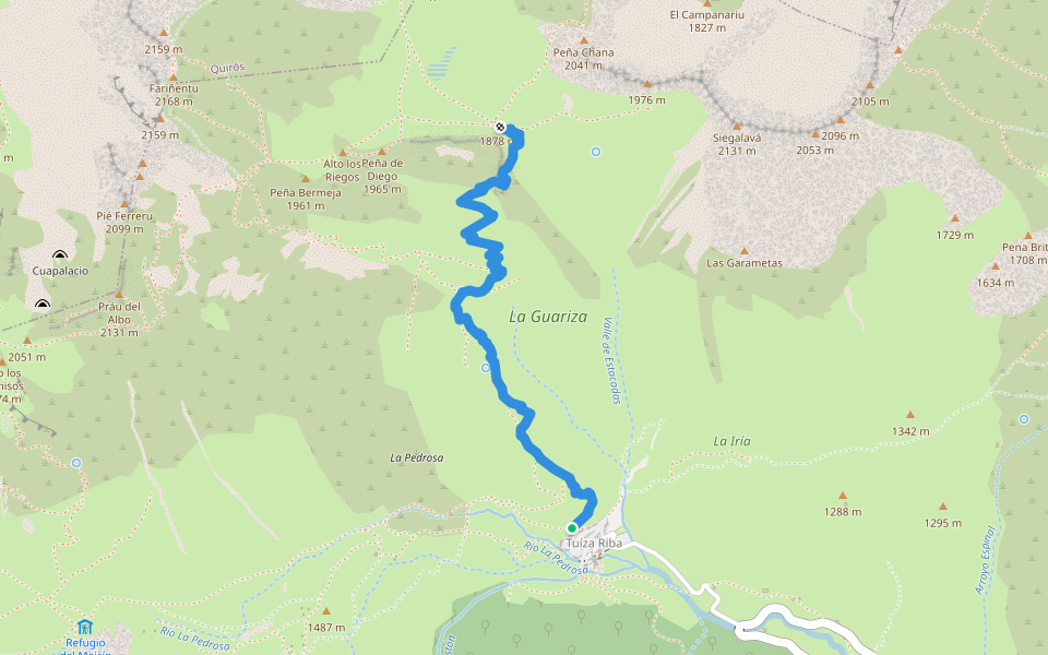 Camín de la Guariza walking route map in Tuiza de Arriba