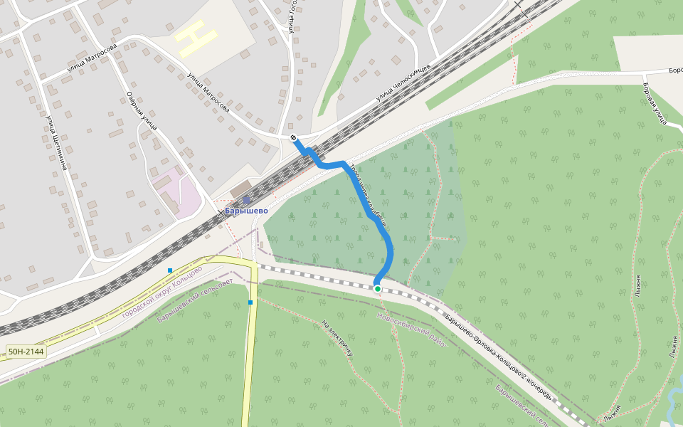 Тропа через кладбище walking route map in Baryshevo