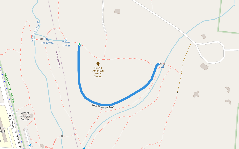 Oak Triangle Trail walking route map in Yellow Springs
