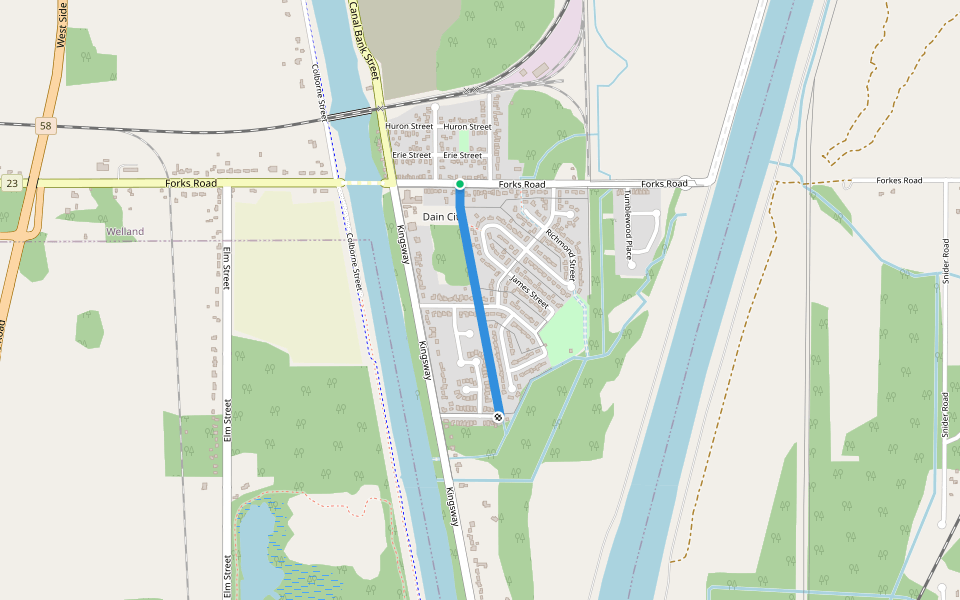 Logan Avenue walking route map in Welland