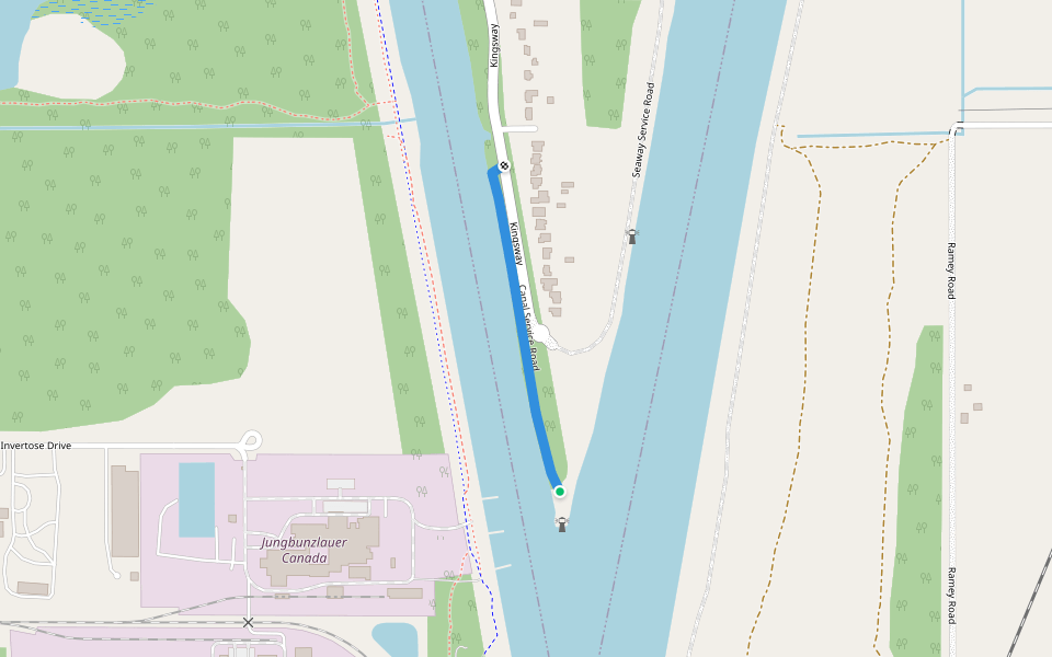 Canal Service Road walking route map in Port Colborne