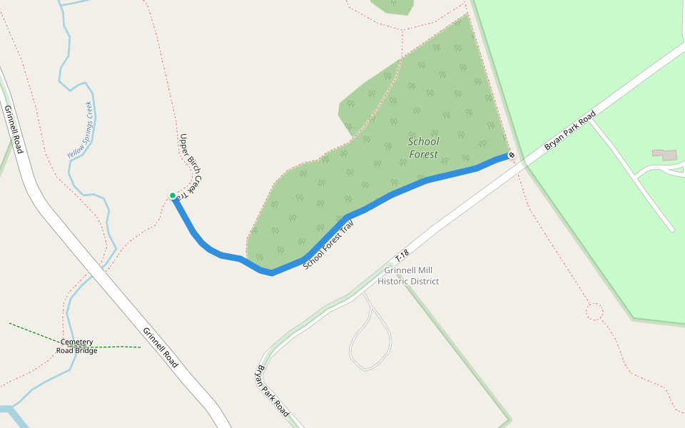 School Forest Trail walking route map in Yellow Springs